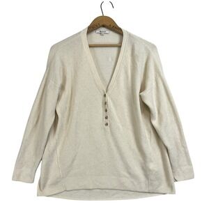 Madewell Womens Button Front Waffle Knit Henley Top Cream Small Long Sleeve
